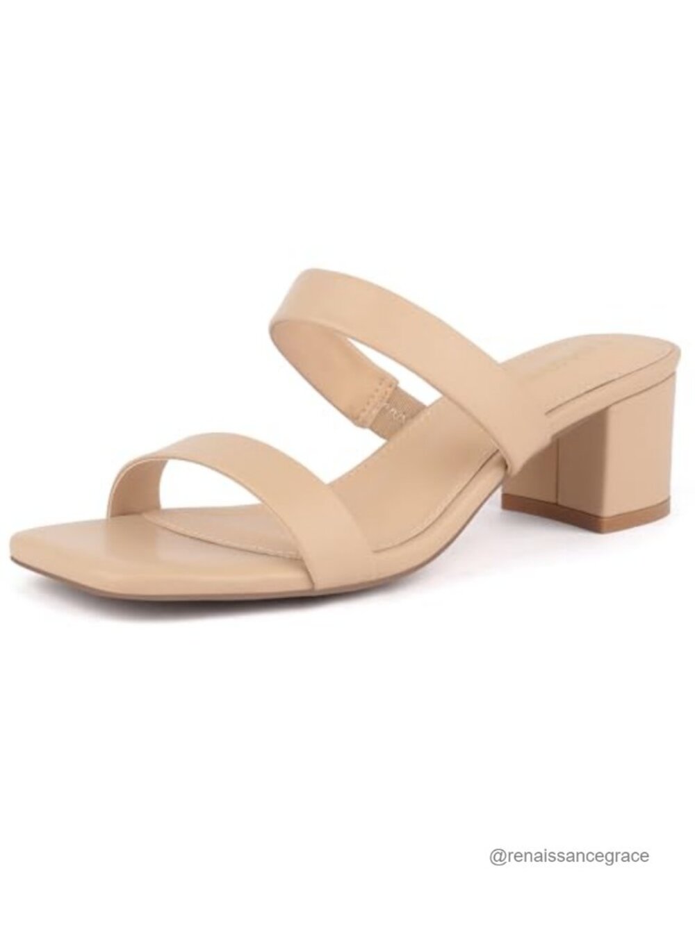 Womens Block Heel Low Heeled Sandals Faux Leather Square Toe Slingback Slip On